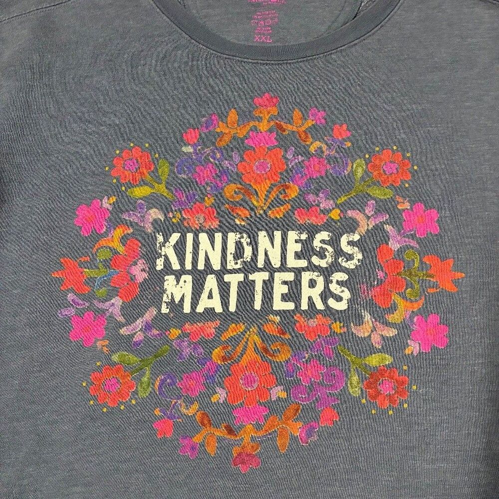 Natural Life Kindness Matters Floral Graphic Sweatshirt Women XXL Blue Gray - Picture 8 of 8